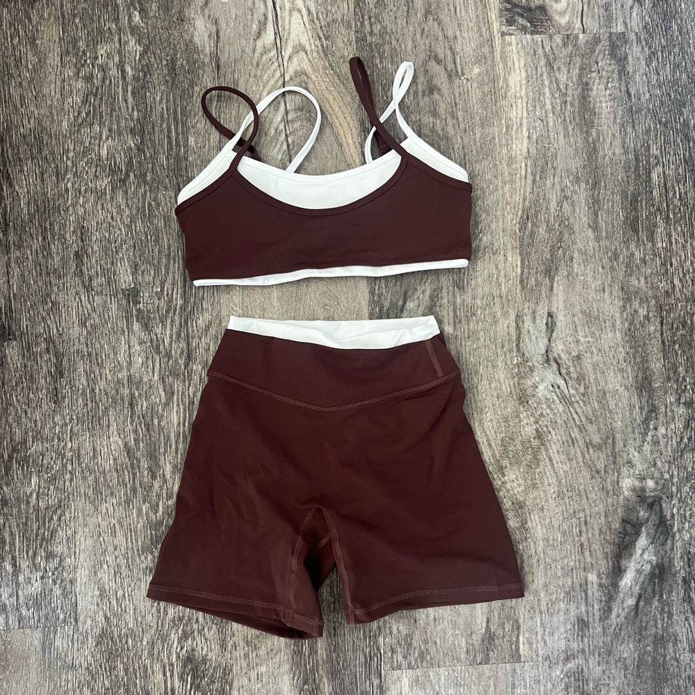 Women’s Maroon High-Waist Active Shorts & Sports Bra Set